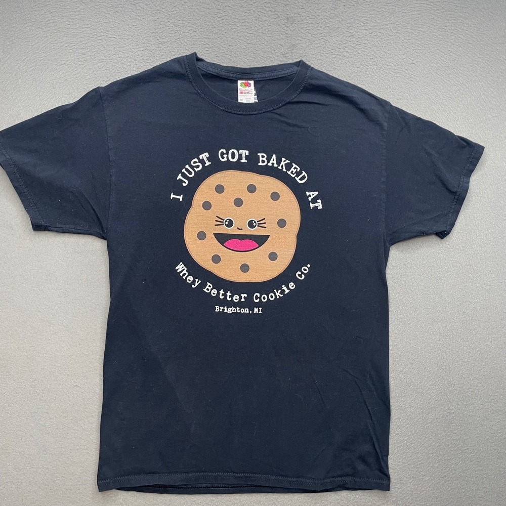 Fruit of the Loom Men T-Shirt Cotton M I Just Got Baked Cookie Graphic Black Tee